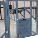 Spacious Wooden Cat Catio Outdoor Kitty House with Bridges and Roof Cover in Gray, 110 Inch