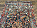 Antique Persian Runner Rug 3.7 x 15.8, Navy Blue Multicolor, Hand Knotted Handmade Wool Rug for Hallway, Geometric Medallions, Persian Hamadan Rug