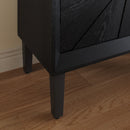 60' Premium Rustic American Farmhouse Credenza in Elegant Black - Symmetrical Sunburst Door Design, Heavy-Duty TV Stand with Adjustable Shelves, Black Wood Storage Cabinet
