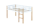 Solid Wooden, Rubber Wooden Twin Loft Bed with Ladder, Bed Platform of Strengthened Slats,Natural-white