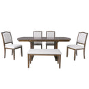 6-Piece Dining Table Set, 60inch to 78inch Extendable Wood Dining Table with Removable Leaf, Kitchen Table Set with 4 Upholstered Side Chair and Bench, Dining Table Set for 6 (Brown)