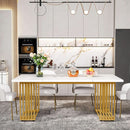White Gold Wood Dining Table 70 Inch Rectangular For Dining Room