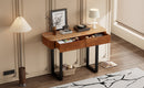 TREXM Solid Wood Entryway Table with Fluted Design, Retro Minimalist Console Table with Storage, Narrow Sofa Table with Metal Legs for Entryway Hallway Living Room(Natural+Black)