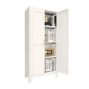 61'' 2 Shapely Doors Cabinet, Metal Storage Cabinet with Doors and Adjustable Shelves, for Bedroom, Living Room-White