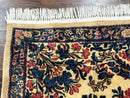 Square Persian Kerman Rug 4x4, Ivory Blue Pink, Handmade, Fine 225 KPSI