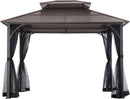 10x12 Brown Hardtop Gazebo With Steel Frame And Netting For Outdoor Patio Garden Canopy Shelter