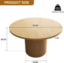 47 Inch Round Dining Table Natural Wood Farmhouse Fluted