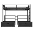 Full XL Over Twin & Twin Triple Bunk Bed with Drawers, Multi-functional Metal Frame Bed, Bed Head with Shelving & USB, Black