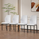 Luxury Simple Chair Set of 4 White PU Material High Resilience Dining Chair with Metal Black Leg
