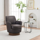 PU leather Swivel Barrel Chair, Swivel Accent Chairs Armchair for Living Room, Reading Chairs for Bedroom Comfy, Round Barrel Chairs with Gold Stainless Steel Base (Brown)