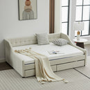aybed Corner Bed Sofa Bed with Drawers Velvet Upholstered daybed Twin Daybed with Storage, Wood Slat Support (Beige,full,79.9'x58.2'x28.7')