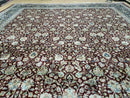 Persian Rug 9x12, Floral Allover, Very Fine, Handmade, Room Sized Oriental Carpet, Sino Persian, Maroon and Navy Blue