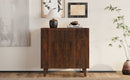 TREXM Wood Accent Cabinet with Storage, Rustic Mango Wood Storage Cabinet with Fluted Design and Adjustable Shelf for Dining Room, Kitchen, and Living Room (Honey)