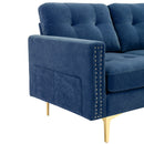 Elegant Convertible L-Shape Sectional Sofa Couch with Movable Ottoman, Velvet Upholstery, Blue
