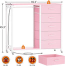 Pink Dresser With Clothes Rack 5 Drawers Charging Station