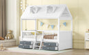 Twin Size Wood Bed House Bed Frame,White