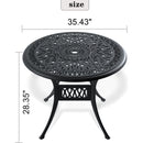 35.43-inch Cast Aluminum Patio Dining Table With Black Frame and Umbrella Hole