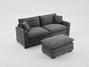 L Shape Sofa Couch with USB and cup holder, corduroy striped fabric 2-seater sofa with 1 footstool, gray