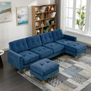 Elegant Convertible L-Shape Sectional Sofa Couch with Movable Ottoman, Velvet Upholstery, Blue