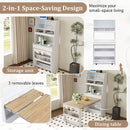 TOPMAX Compact 33.5x15.7x69inch Buffet with Hutch and Foldable Dining Table, Multifunctional Cupboard with Storage Shelf and Side Hooks for Small Places,Studio, Apartment, Natural