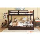 full Over full Rubber Wood Bunk Bed with 2 Drawers, Convertible into 2 full Beds, full Size Bunk Bed with Ladder and Safety Guardrails ,Espresso