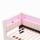 Upholstered Twin Size Platform Bed with USB Ports and LED Belt, With 2 Drawers, White