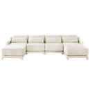 Elegant Four-Seater Sofa with Movable Ottoman and Lumbar Pillow, Beige Chenille Fabric, Solid Wood Frame, Ergonomic Design