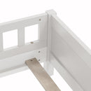 Full Pine Wood Bed with Bookcase Headboard ,LED Motion Sensor Light, Bed Guardrails,White