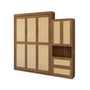 Full Size Solid Wood With Rattan Murphy Bed Cabinet Space-Saving Bed with 1 Side Cabinet Storage Shelf, Perfect for Guest Room, for Bed Room, Guest Room, Home Office, Walnut