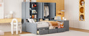 Full Size Wooden Daybed With Three Drawers, and All-in-One Cabinet, Desk and Shelves, Gray