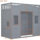 Twin Size House Loft Bed With Ladder and Wardrobe-Grey