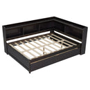 Full Size L-shaped Bookcases Bed with Power Outlets, USB Charging Ports,Two Drawers,Espresso