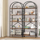 Arched Five Tier Bookshelf Rustic Brown Storage Unit