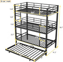 Metal Twin Size Triple Bunk Bed with Trundle, Black for Kids