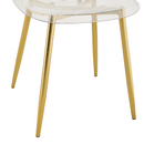 Table and chair set.71 * 35.4 inch rectangular dining table.Tempered Glass Tabletop,Golden 7-shaped Metal Table Legs.Paried With 8 Transparent Plastic Dining Chair with Gold Metal Legs.