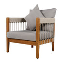 Acacia Wood Outdoor Club Chair with Handwoven Rope Accents & Curved Backrest - Water-Resistant Boho Patio Lounge Chair with Removable Cushions for Porch, Garden
