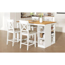 TOPMAX 60'Lx30'W Solid Wood Farmhouse Counter Height Dining Table Set with 3-Tier Storage Shelves, Upholstered Dining Chairs for 4, 5-Piece, White (OLD SKU: SP000041AAK)