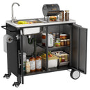 Outdoor Grill Cart with 304 Stainless Steel Sink and Cabinet, Black and Silver, L38' x W18' x H35'