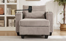 Convertible Chaise Lounge Sofa Chair with USB Ports, Cup Holders, Phone Holder, Storage, Brown Corduroy, 37.4'