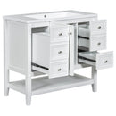 36' Bathroom Vanity with Sink Combo, One Cabinet and Three Drawers, Solid Wood and MDF Board, White (Old Sku:SY999505AAK)