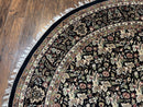Round Oriental Rug 8x8 ft, William Morris Floral Pattern Carpet, 8 x 8 ft Round Rug, Black Cream and Tan 8ft Round Handmade Indo Persian Rug