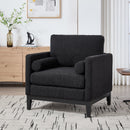 35.4' Wide Modern Farmhouse Performance Accent Chair with Black Finish Legs, Wood Base Reading Armchair Single Sofa with Two Bolster Pillows for Living Room offices and Lounge, Black Boucle.