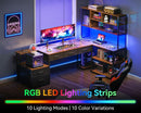 79 Inch L Shaped Desk With Power Outlets And LED Lights