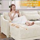 Elegant Four-Seater Sofa with Movable Ottoman and Lumbar Pillow, Beige Chenille Fabric, Solid Wood Frame, Ergonomic Design