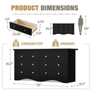 Glossy Black 52 Inch Six Drawer Dresser for Modern Storage