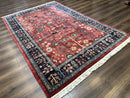 Indo Persian Heriz Serapi Rug 6x8, Rust Red and Navy Blue, Allover Pattern