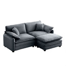 Two-Seater Sofa  with One Footrest, L-Shaped 2-Seater Sofa with Ottoman for Small Living Spaces,Grey Corduroy