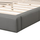 Stylish Gray Upholstered Bed with Faux Leather, Queen Size, Minimalist Design