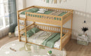 Queen over Queen Bunk Bed with Ladder and Guardrails, Natural