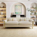 86 Inch Loveseat Sofa Set With Gold Metal Legs Beige Velvet Upholstery For Living Room